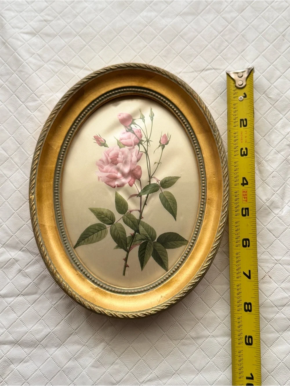 Oval Gold Framed Pink Rose Botanical Wall Art